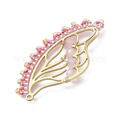 Faceted Round Natural Rose Quartz & Glass Seed Bead Pendants&nbsp;PALLOY-MZ00219