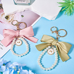 2Pcs 2 Colors Golden Alloy & Polyester & Plastic Keychain&nbsp;KEYC-TA0001-35A