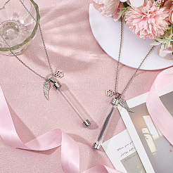 2Pcs Clear Plastic Tube Box & Alloy Paw Print and Wings Pendant Iron Chain Necklaces&nbsp;NJEW-DR00026