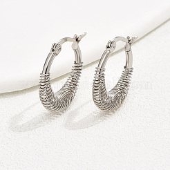 Vintage Style 304 Stainless Steel Threaded Hoop Earrings for Women&nbsp;MF8184