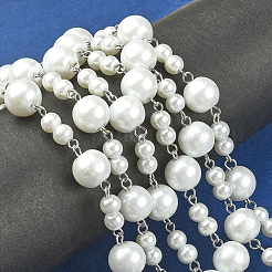 Handmade Round Glass Pearl Beads Chains for Necklaces Bracelets Making&nbsp;AJEW-JB00055-01