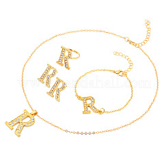 Letter Crown Alloy Rhinestone Pendant Necklaces & Stud Earring & Rings & Bracelet Sets for Women&nbsp;FS-WG4B6BC-01