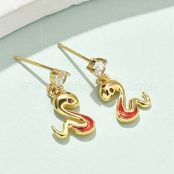 Snake Brass Micro Pave Clear Cubic Zirconin Dangle Stud Earrings&nbsp;EJEW-D318-09G