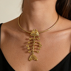 Ocean Zinc Alloy Fishbone Shape Pendant Necklaces for Women&nbsp;WG08D18-01