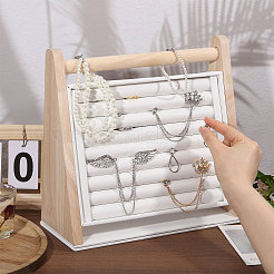 Wood & PU Leather Slant Back Ring Organizer Display Stands&nbsp;RDIS-WH0001-40