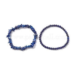 Chip & Round Natural Lapis Lazuli Beaded Stretch Bracelets for Women&nbsp;BJEW-JB10189-07