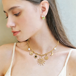 1Pc 304 Stainless Steel Resin & Plastic Pearl Sun Pendant Bib Necklaces&nbsp;NJEW-HS0001-24