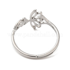 Non-Tarnish 304 Stainless Steel Hollow Lotus Adjustable Ring for Women&nbsp;RJEW-M149-32P