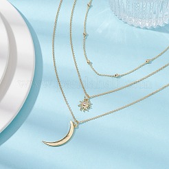 Brass Cable & Satellite Chains 3 Layer Necklaces&nbsp;NJEW-JN04499