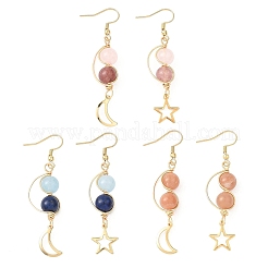 3 Pairs Gemstone Moon & Star Dangle Earrings&nbsp;EJEW-JE06707