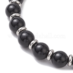 Natural Eyeless Obsidian and Malaysia Jade Stretch Bracelets&nbsp;BJEW-JB12184