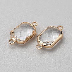 Brass Pave Clear Glass Connector Charms&nbsp;FIND-WH0202-01