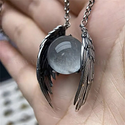 Alloy Angel Wings with Glass Sphere Pendant Necklaces&nbsp;FS-WGA1663-01