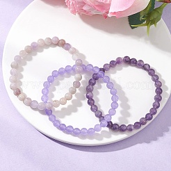 3Pcs Natural Amethyst & Dyed Malaysia Jade & Lavender Amethyst Round Beaded Stretch Bracelets for Women&nbsp;BJEW-JB12835