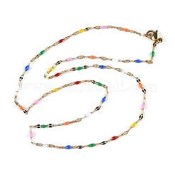 Colorful Enamel Oval & Dapped Link Chain Necklace&nbsp;NJEW-Q315-01G