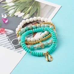 Shell Shape Cubic Zirconia Charm Stretch Bracelets Set for Teen Girl Women&nbsp;X1-BJEW-JB06850-04