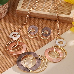 Alloy Enamel Pendant Necklaces & Stud Dangle Earrings Sets for Women&nbsp;FS-WG274F2-02