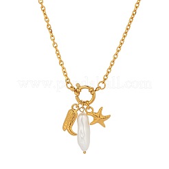 Ocean 304 Stainless Steel Boot Starfish Pendant Necklaces with Imitation Pearl&nbsp;NO1573