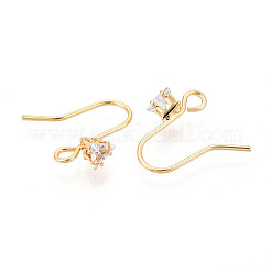 Brass Pave Clear Cubic Zirconia Earring Hooks&nbsp;KK-T077-17G-01