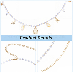 1Pc Summer Beach Alloy Shell Shape & Natural Shell Tassel Imitation Pearl Beaded Waist Chains for Women&nbsp;AJEW-CY0003-26