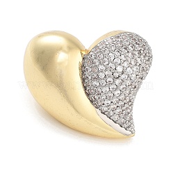 Heart Brass Micro Pave Clear Cubic Zirconia Open Cuff Ring for Women&nbsp;RJEW-C102-01G