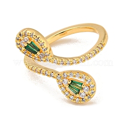 Brass with Cubic Zirconia Open Cuff Rings&nbsp;RJEW-B052-11G