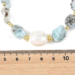 Raw Rough Natural Larimar Beaded Necklaces with Oval Shell Pearl for Women&nbsp;NJEW-JN06591