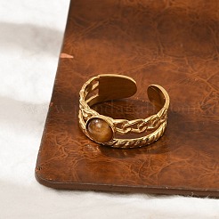 Natural Tiger Eye Finger Rings&nbsp;RJEW-K290-07G