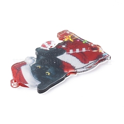 Christmas Cat Shape Acrylic Pendant Decoration&nbsp;HJEW-E007-01G-01