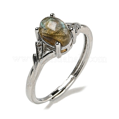 Oval Natural Labradorite Adjustable Rings&nbsp;RJEW-Q818-01P-08A