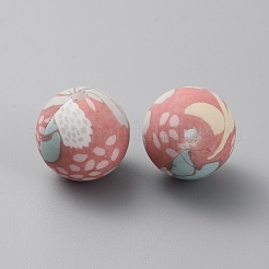 Round with Flower Food Grade Eco-Friendly Silicone Beads&nbsp;SIL-WH0006-21D