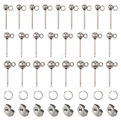 90Pcs 3 Size 202 Stainless Steel Ball Stud Earring Findings&nbsp;STAS-TA0002-22