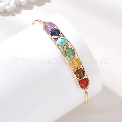 Chakra Natural & Synthetic Mixed Gemstone Round Beads Wire Wrapped Bangles for Women&nbsp;BJEW-TA00714