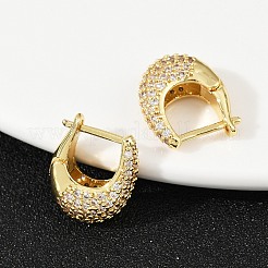 Oval Brass Micro Pave Clear Cubic Zirconia Hoop Earrings&nbsp;EJEW-S277-10G-A
