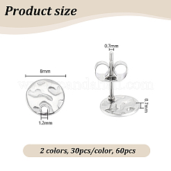 60Pcs 2 Colors 201 Stainless Steel Flat Round Stud Earring Findings&nbsp;STAS-UN0060-68