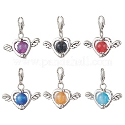 6Pcs 6 Colors Resin Imitation Cat Eye & Alloy Pendant Decorations&nbsp;HJEW-JM03885