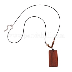 Wood Rectangle Pendant Black Waxed Cord Necklaces for Women&nbsp;WG2AEC3-01
