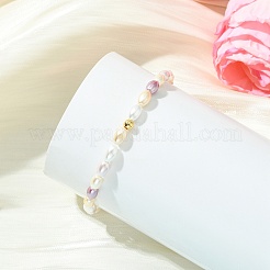 Electroplated Shell Pearl & Brass Beads Stretch Bracelets for Women&nbsp;BJEW-JB13818