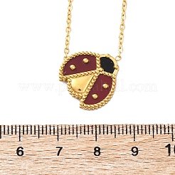 304 Stainless Steel Dark Red Enamel Ladybug Pendant Cable Chain Necklaces for Women&nbsp;NJEW-U032-07G-01