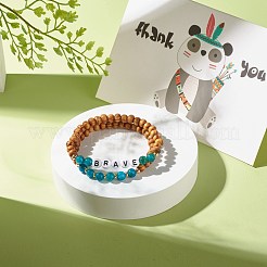 Natural Wood Round Beads Stretch Bracelets Sets&nbsp;BJEW-JB07347