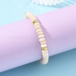 6MM Natural Petrified Wood Rondelle Beaded Stretch Bracelets with Brass Beads&nbsp;BJEW-JB14422