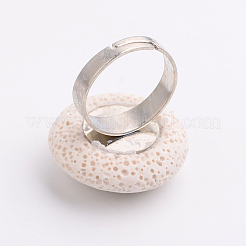 Adjustable Flat Round Lava Rock Gemstone Finger Rings&nbsp;RJEW-I009-12