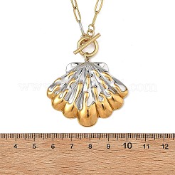 Two Tone 304 Stainless Steel Paperclip Chain Ocean Shell Shape Pendant Necklaces&nbsp;NJEW-JN06572