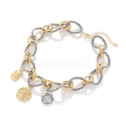 Zinc Alloy with Aluminium Coin Pendant Twisted Ring Link Chain Bib Necklaces for Women&nbsp;FS-WG2722B-01