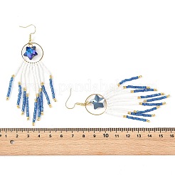 Star Glass Seed Beaded Dangle Tassel Earrings&nbsp;EJEW-MZ00777-01