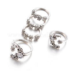 5Pcs Moon & Flower Alloy with Crystal Rhinestone Cuff Rings&nbsp;FS-WGA9DDB-01