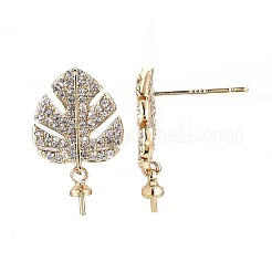 Brass Micro Pave Clear Cubic Zirconia Stud Earring Findings&nbsp;X-KK-Q764-033
