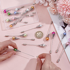 18Pcs 9 Styles Brass & Baking Paint Glass Pearl Round Beads Brooches&nbsp;JEWB-HY00006