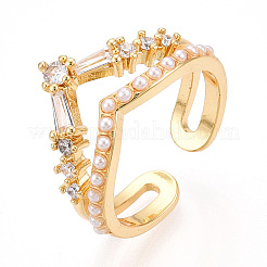 Brass Micro Pave Clear Cubic Zirconia Cuff Rings for Women&nbsp;KK-T074-15G