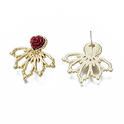 Flower Stud Earrings for Women&nbsp;EJEW-N100-001-NR